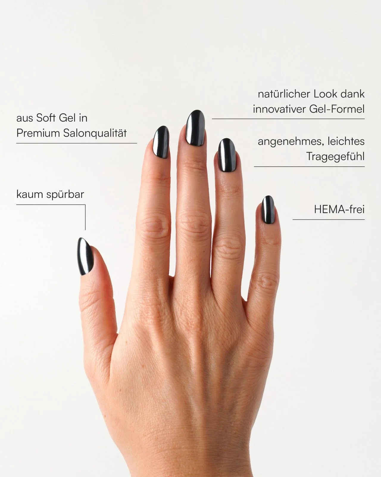 Black Pearl Medium Round Soft Gel Press Ons - Image 3