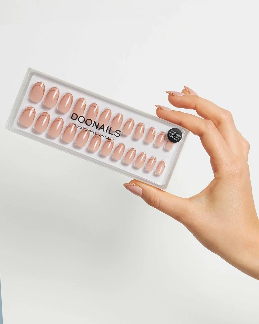 Golden French Medium Round Soft Gel Press Ons - Image 4