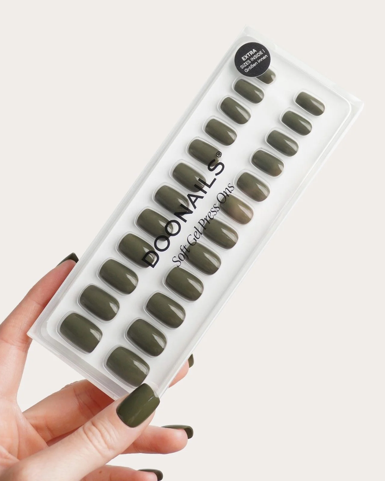 Moss Green Short Square Soft Gel Press Ons - Image 3