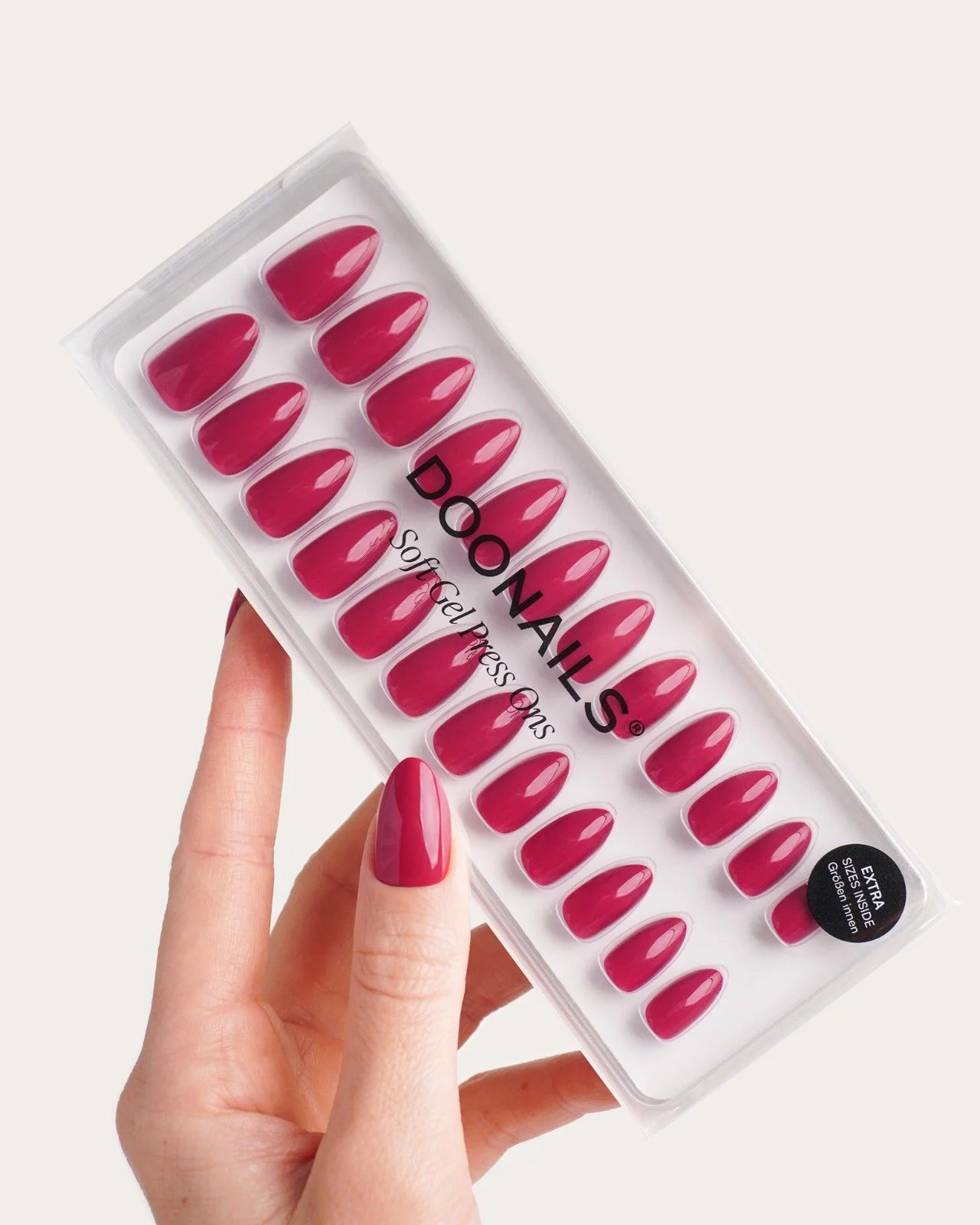 Raspberry Short Almond Soft Gel Press Ons - Image 3