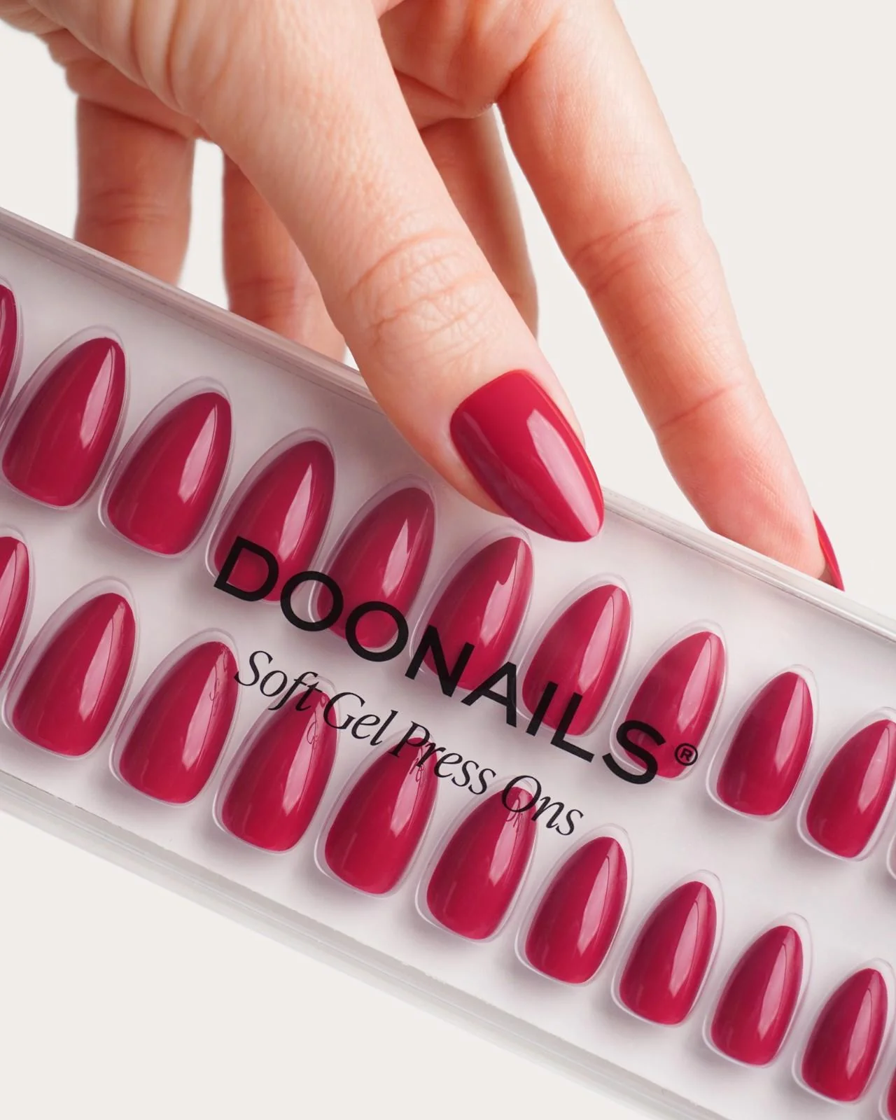 Raspberry Short Almond Soft Gel Press Ons - Image 5