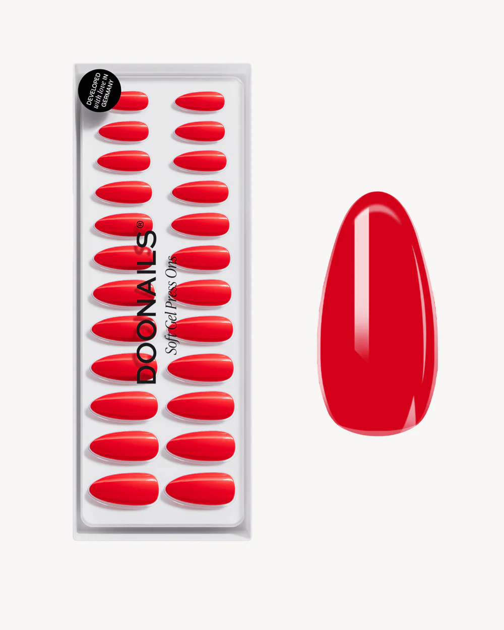 Rose Red Medium Almond Soft Gel Press Ons